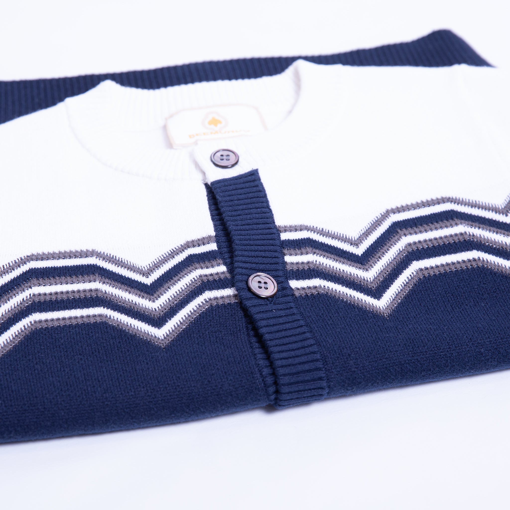 Soft Knitted Buzz Cardigan Admiral Blue Opal White - 100% Cotton