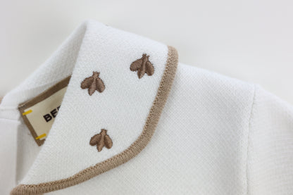 Scallop Soft Knitted Sweater with Collar and Front Placket