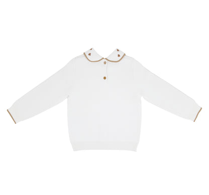 Scallop Soft Knitted Sweater with Collar and Front Placket