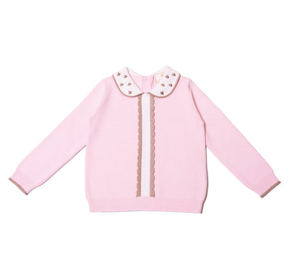 Scallop Soft Knitted Sweater with Collar and Front Placket