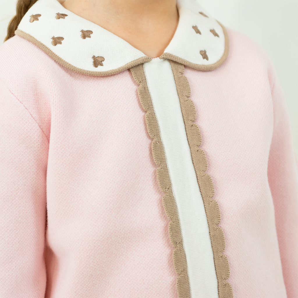 Scallop Soft Knitted Sweater with Collar and Front Placket